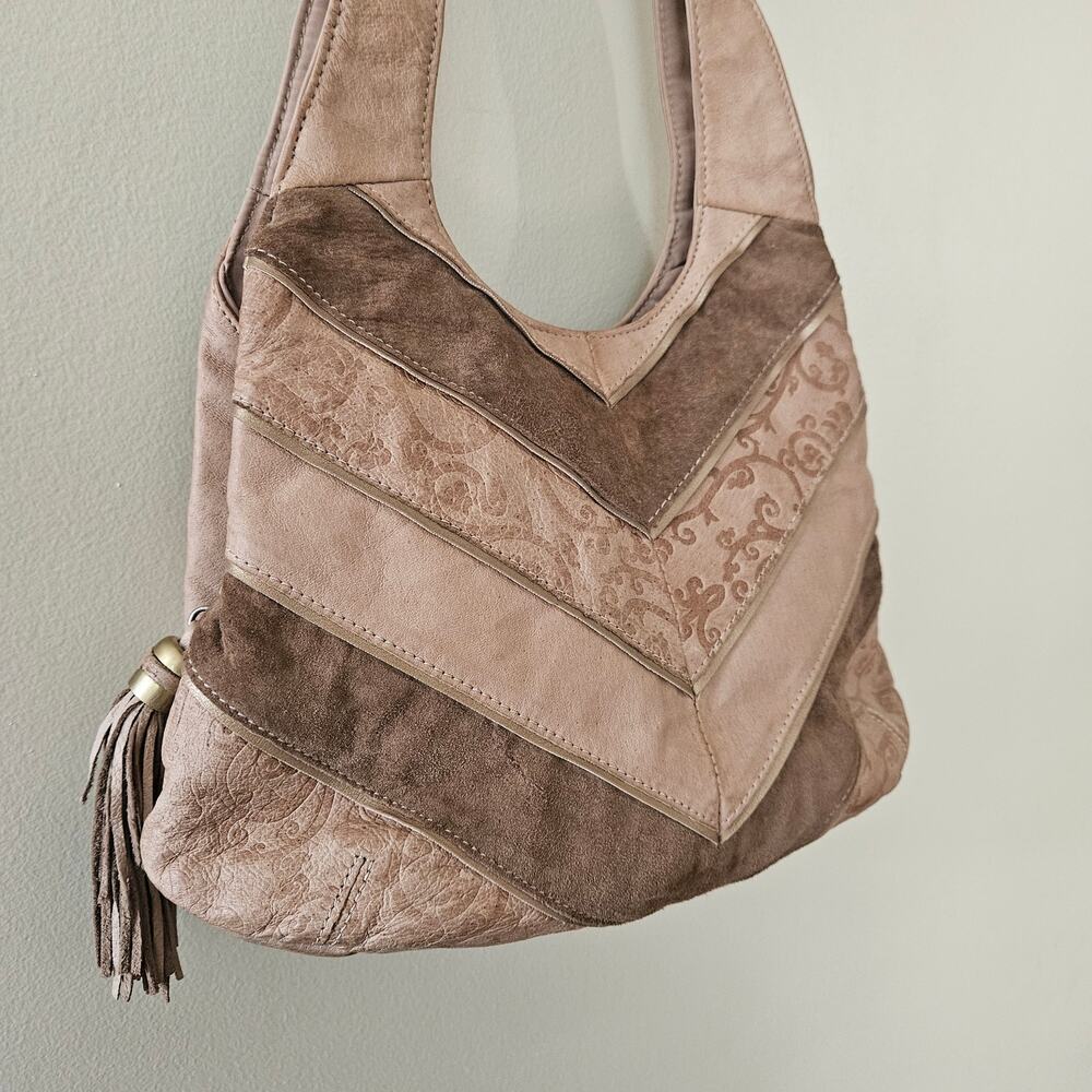 Vintage 90s Patchwork Leather & Suede Shoulder Bag Western Boho Neutral Purse